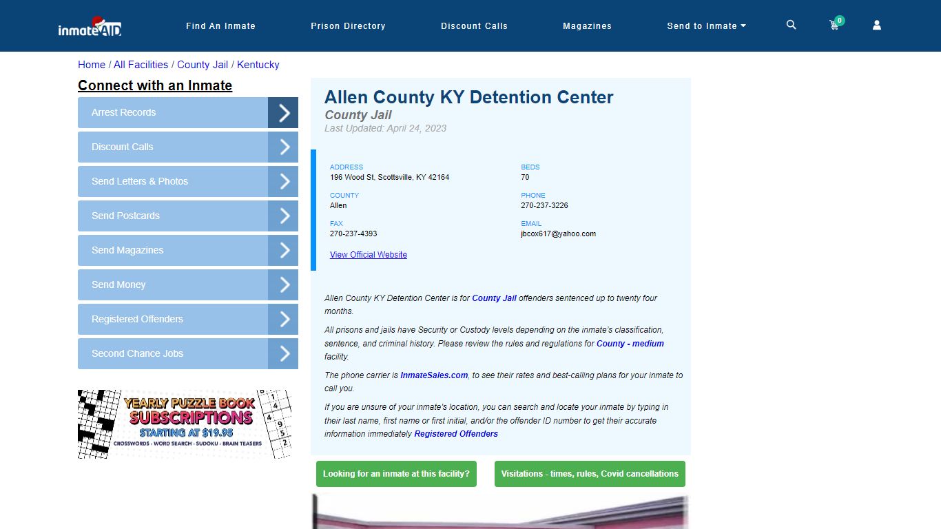 Allen County KY Detention Center - Inmate Locator - Scottsville, KY